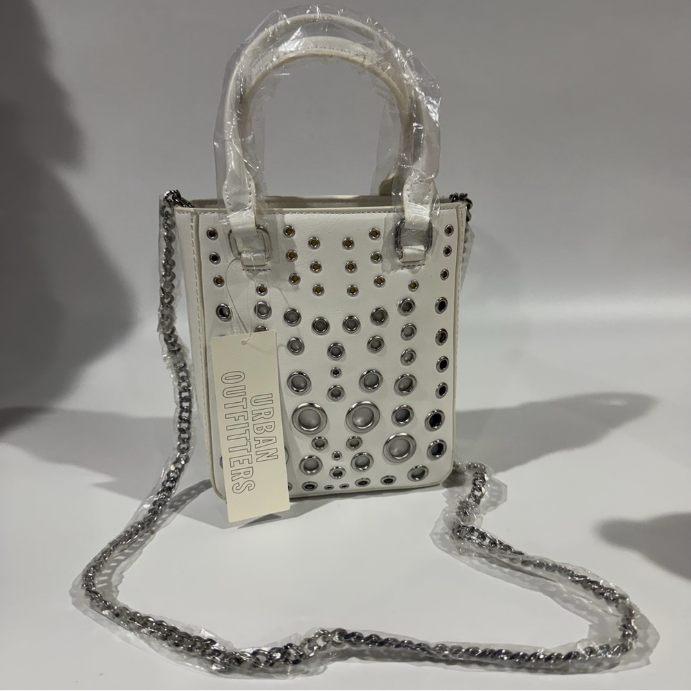 New Urban Outfitters White Silver Grommet Studded Grunge Purse Crossbody Handbag
